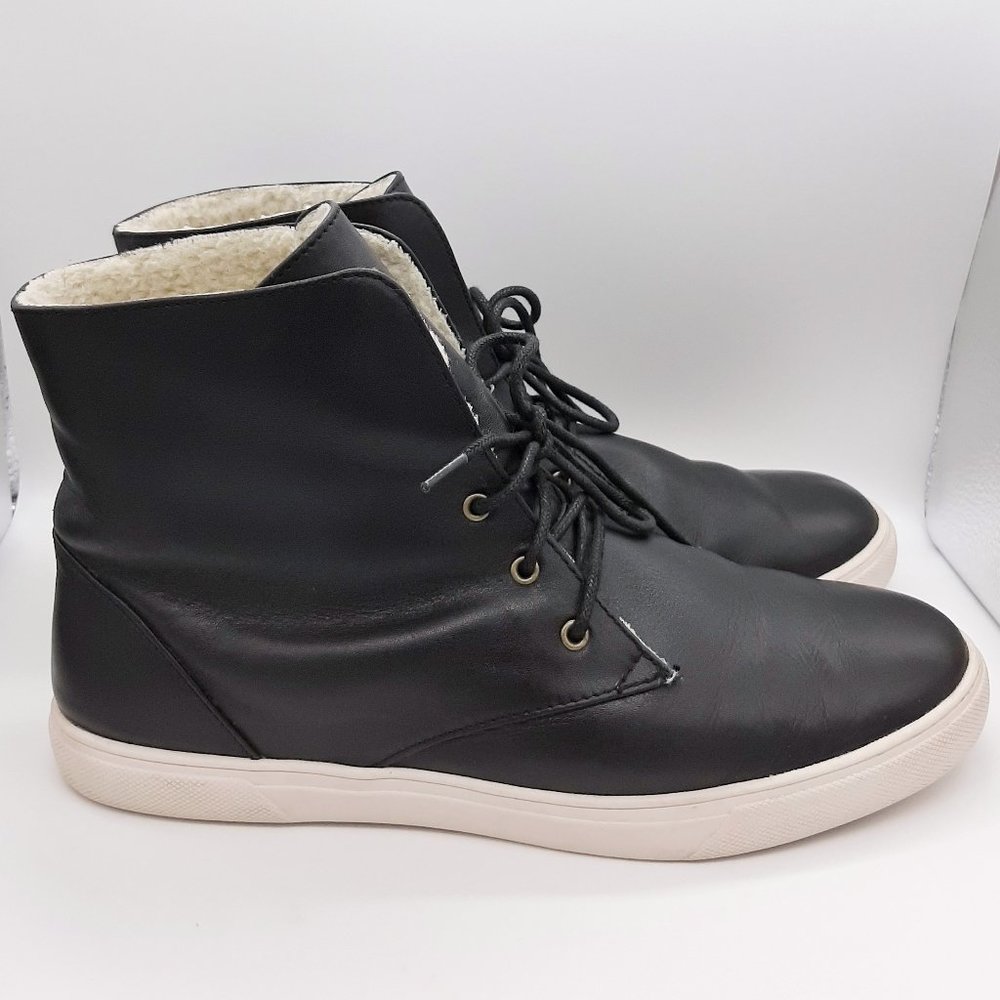 Susina Black Leather Faux Shearling High Top Sneakers SZ 10